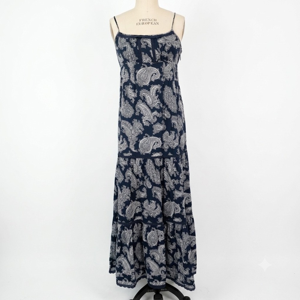 Juicy Couture 'Patio Voile' Maxi Dress Sz 4 Peck Navy Paisley Print